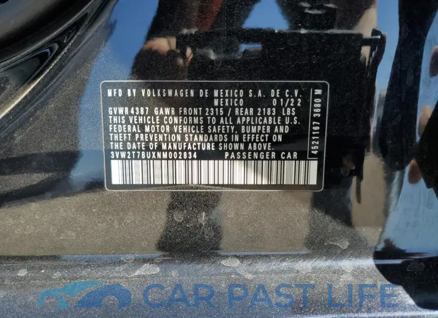 3VW2T7BUXNM002834# 12