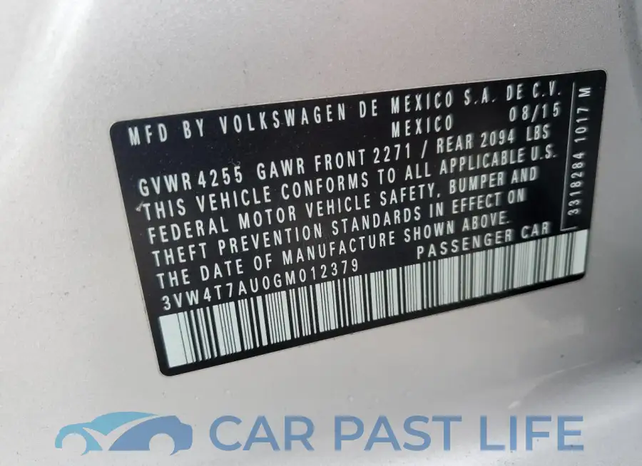 3VW4T7AU0GM012379# 12