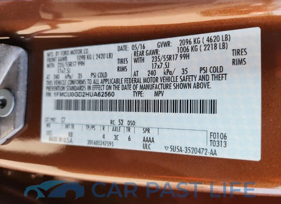 1FMCU0GD2HUA62560# 13