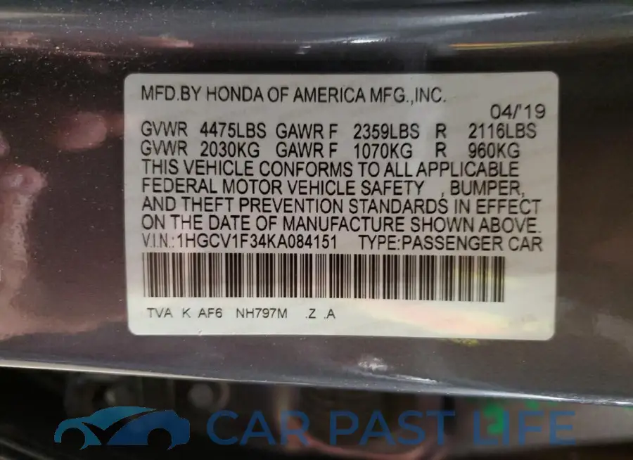 1HGCV1F34KA084151# 12