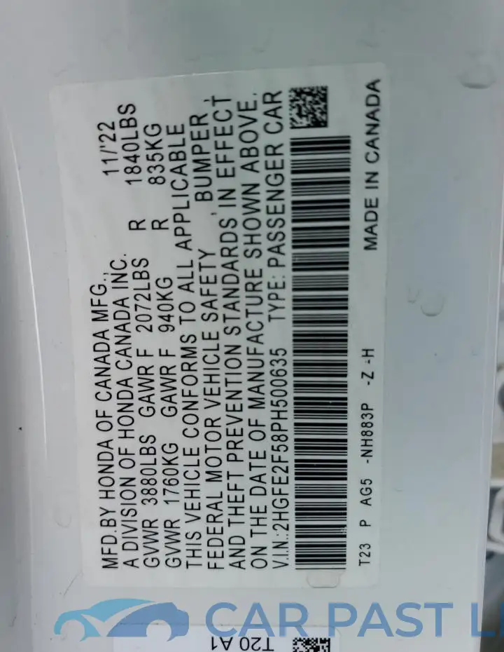 2HGFE2F58PH500635# 12