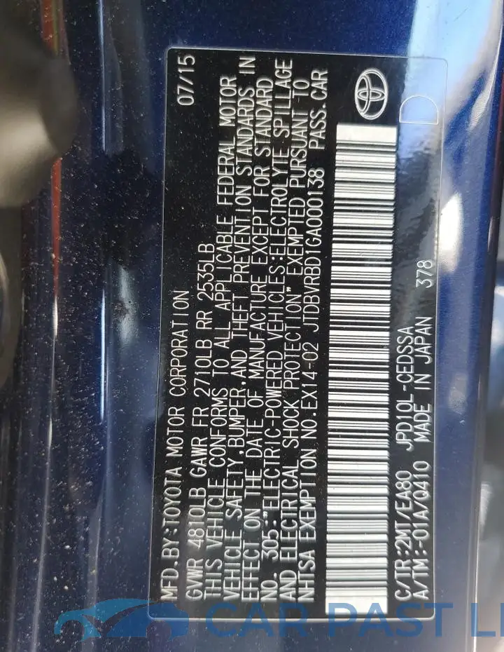 JTDBVRBD1GA000138# 12