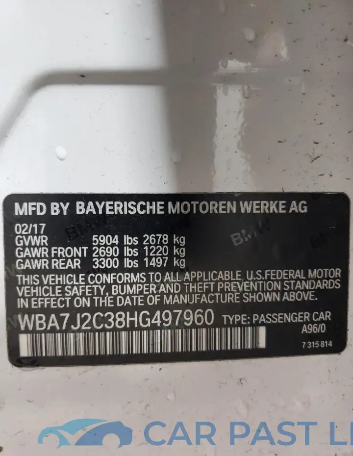 WBA7J2C38HG497960# 12
