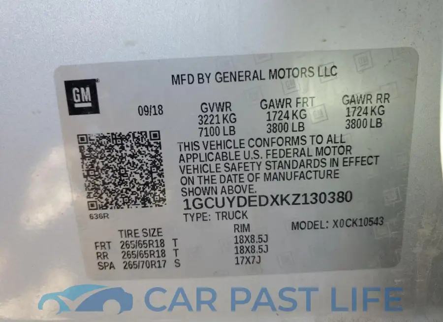 1GCUYDEDXKZ130380# 12