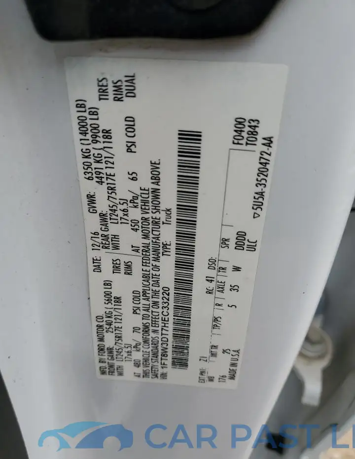1FT8W3DT7HEC33220# 12