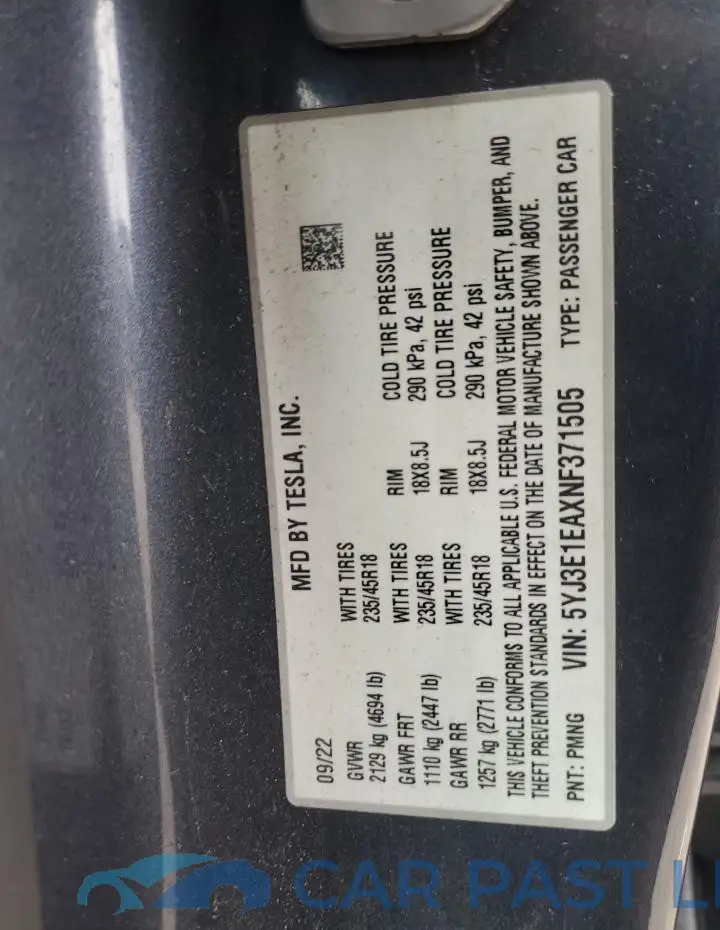 5YJ3E1EAXNF371505# 12