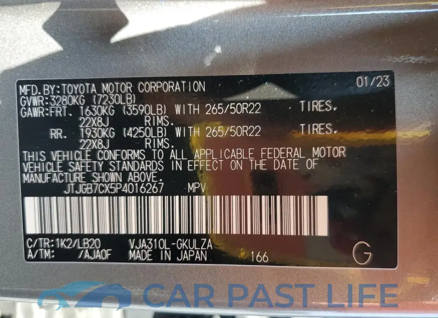JTJGB7CX5P4016267# 13