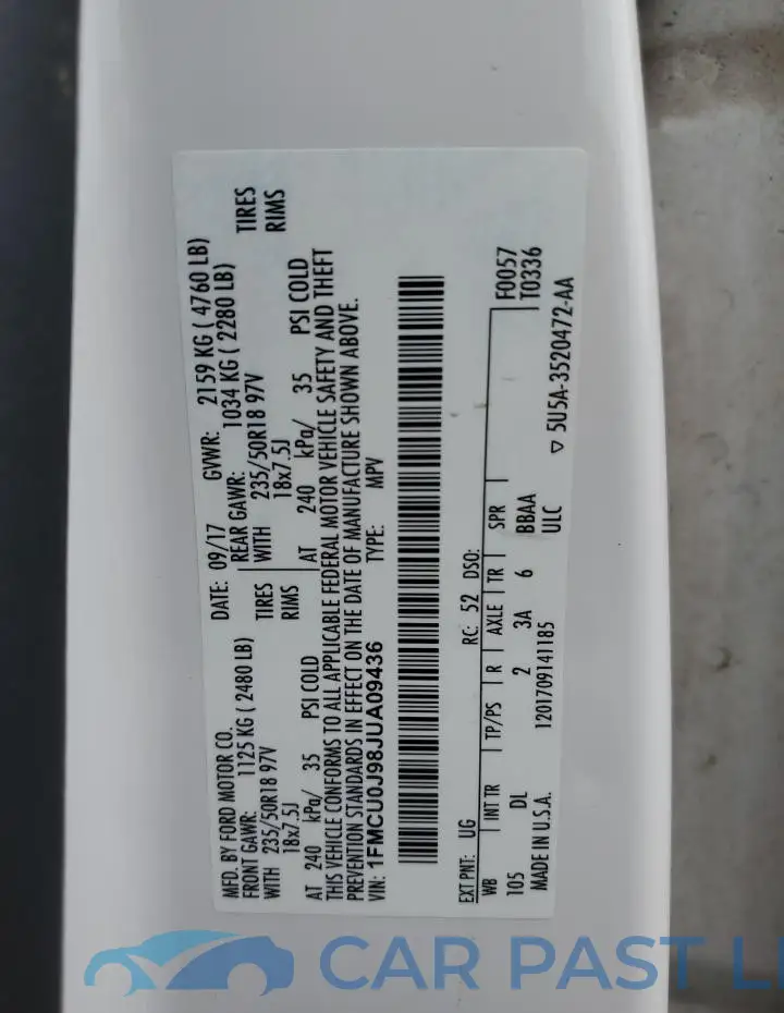 1FMCU0J98JUA09436# 13