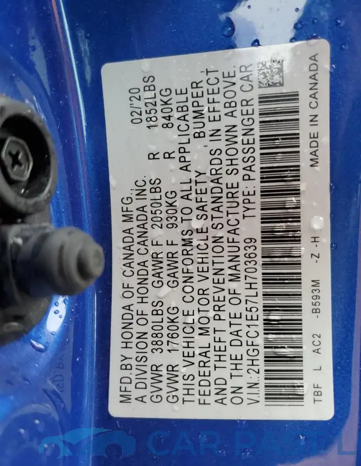 2HGFC1E57LH703639# 12