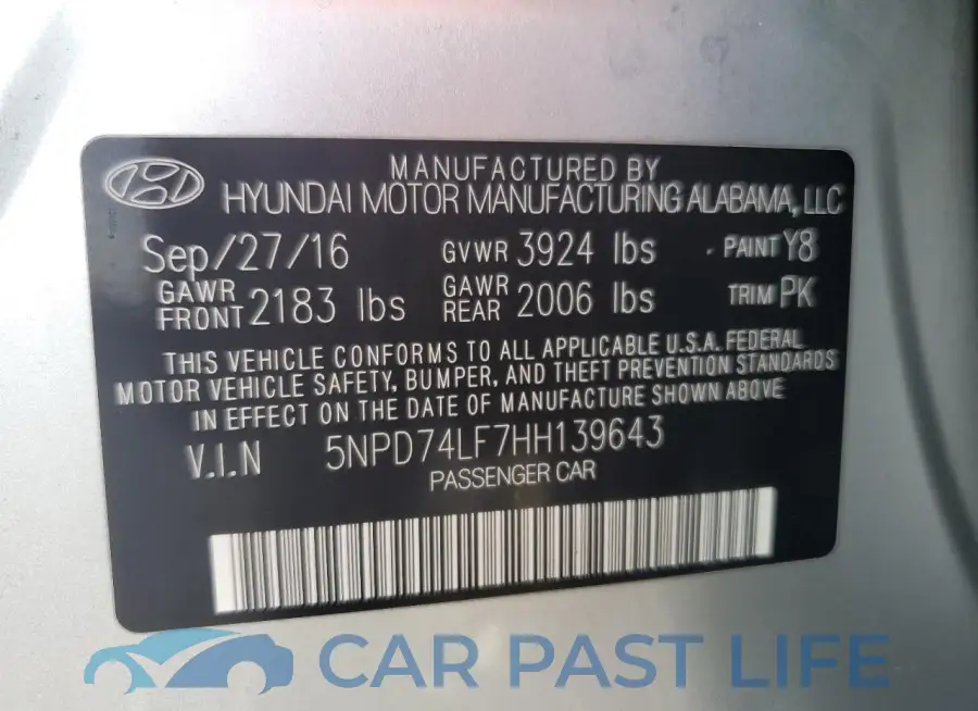 5NPD74LF7HH139643# 12