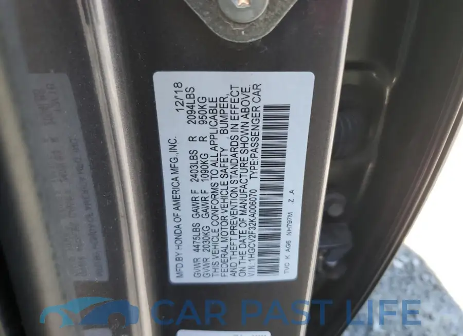 1HGCV2F32KA006070# 13