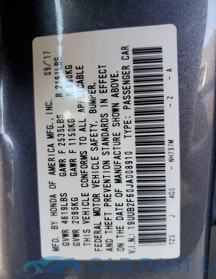 19UUB2F60JA008910# 12