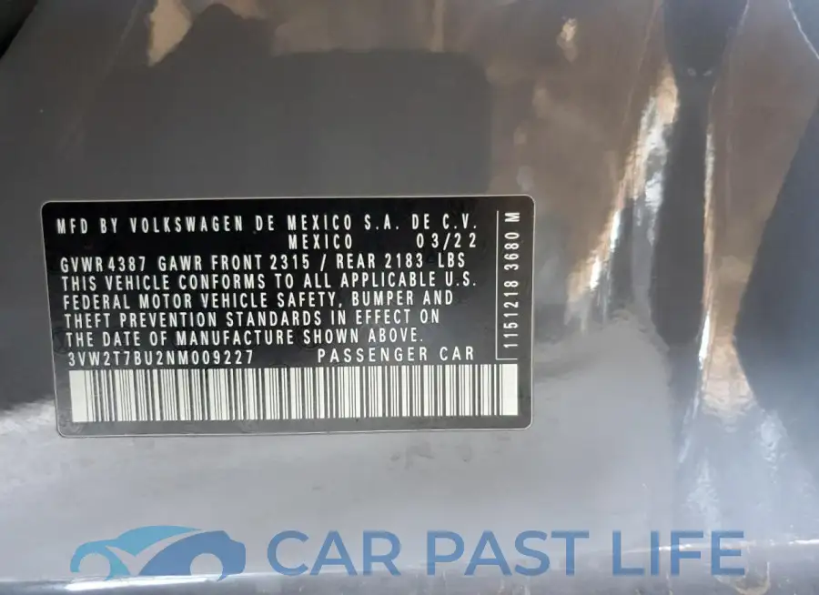 3VW2T7BU2NM009227# 13