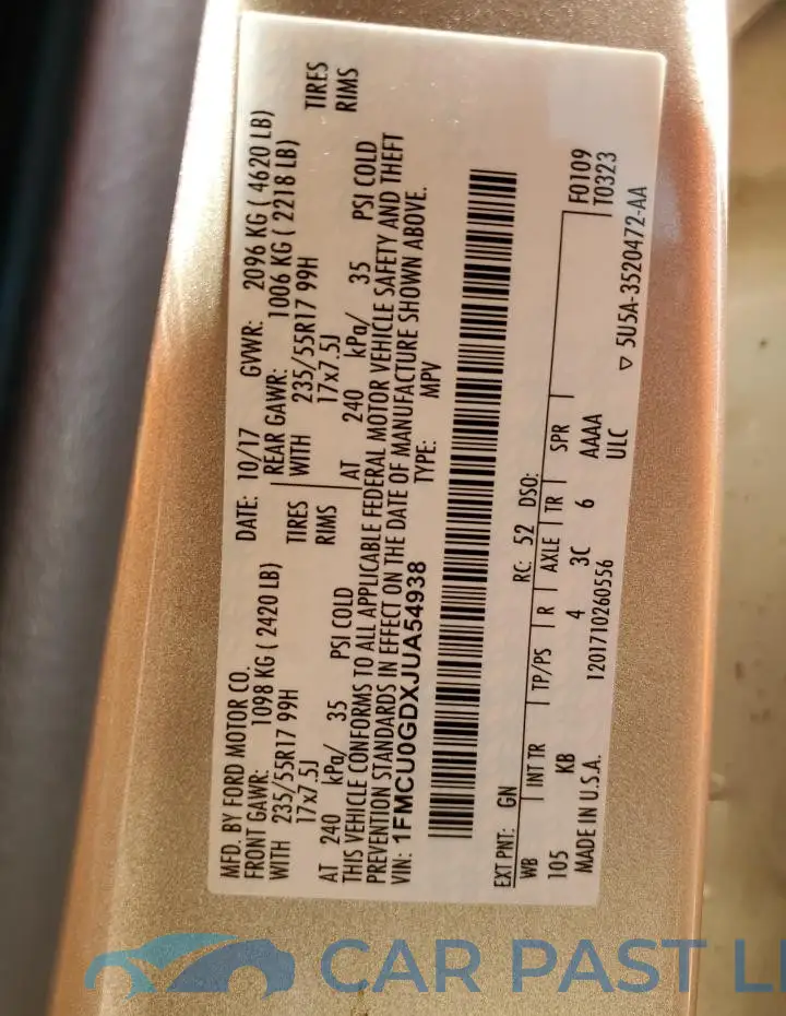 1FMCU0GDXJUA54938# 14