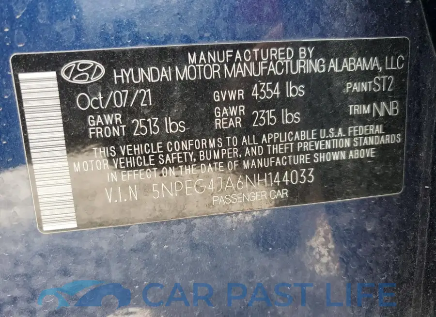 5NPEG4JA6NH144033# 12