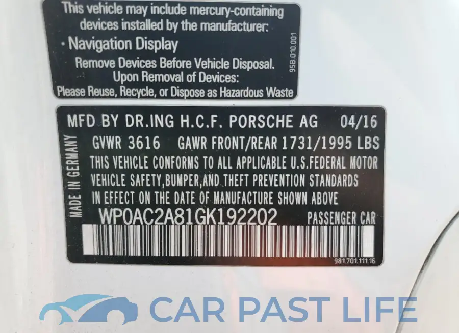 WP0AC2A81GK192202# 12