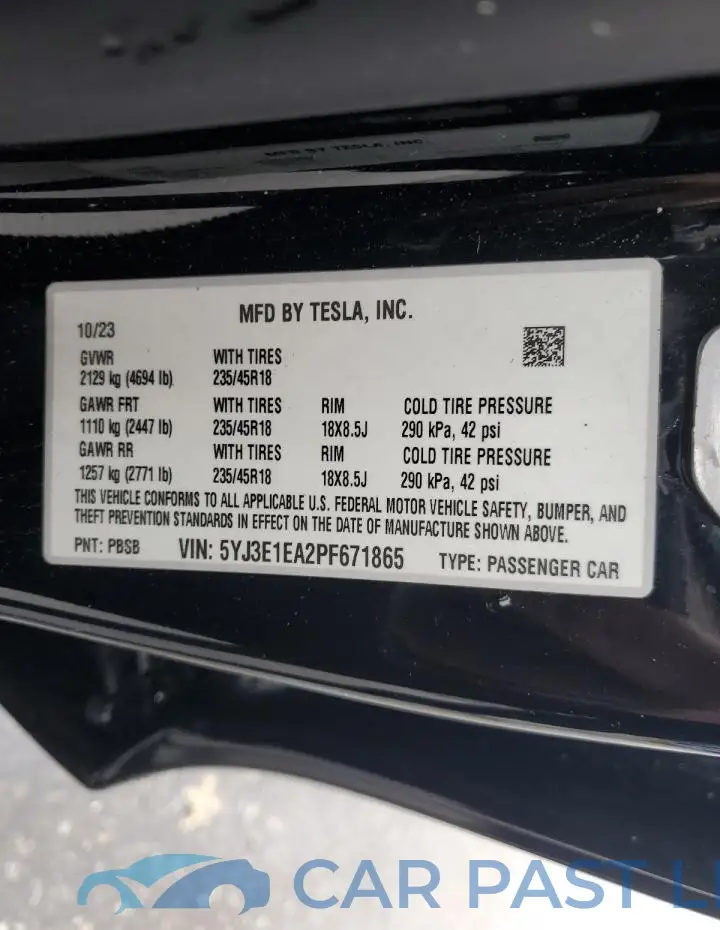 5YJ3E1EA2PF671865# 12