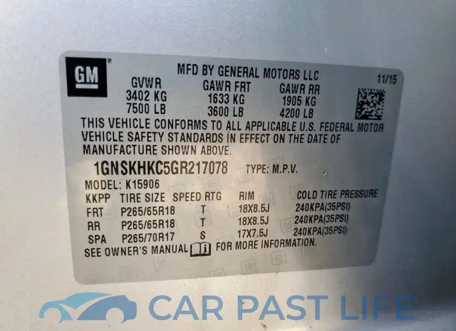 1GNSKHKC5GR217078# 13