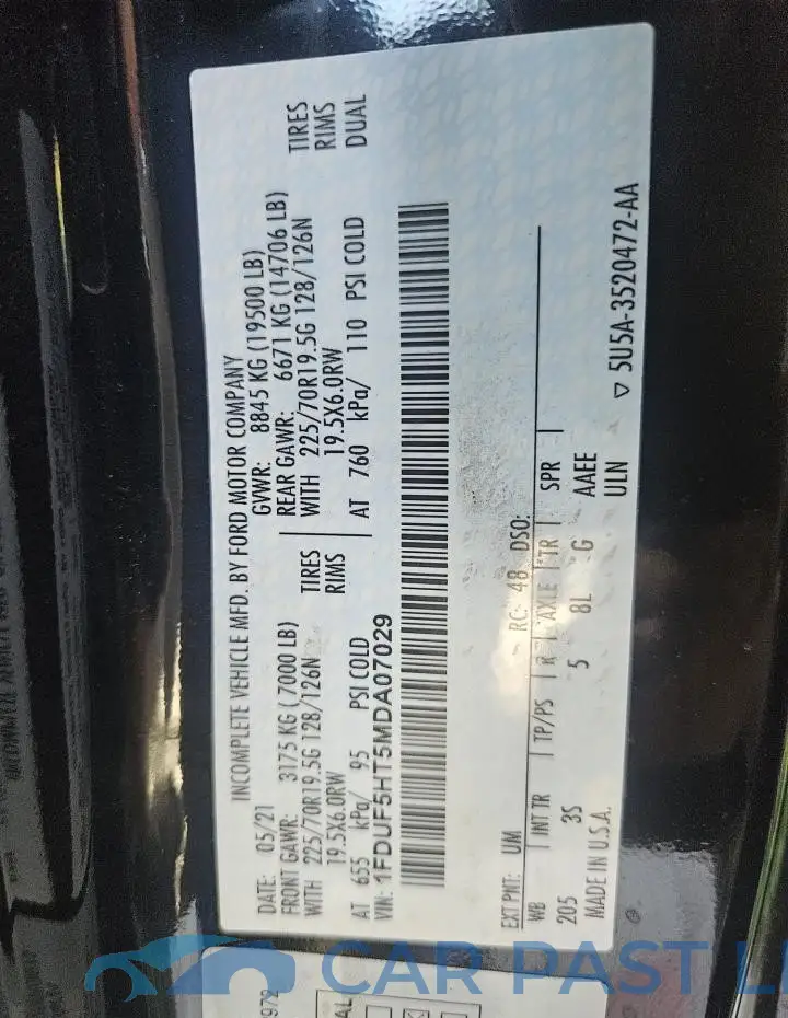 1FDUF5HT5MDA07029# 10