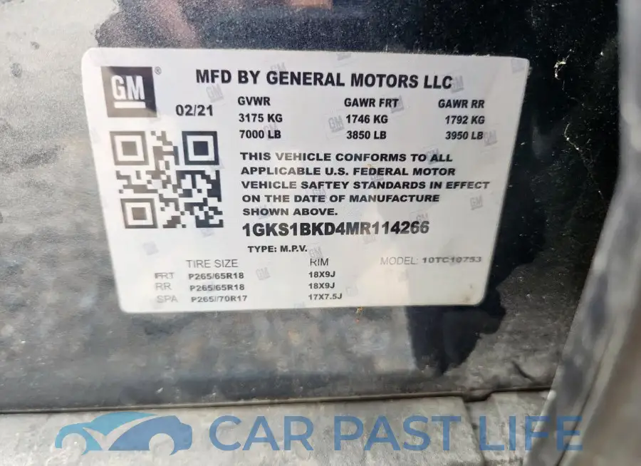 1GKS1BKD9MR114411# 13