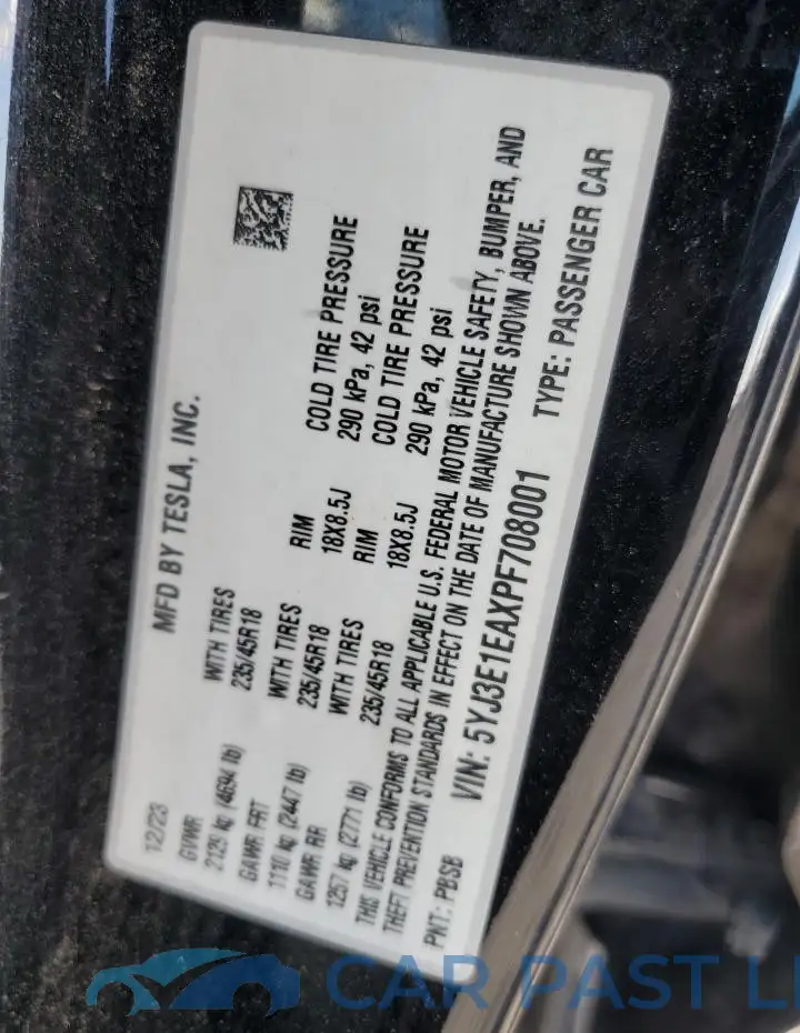 5YJ3E1EAXPF708001# 12
