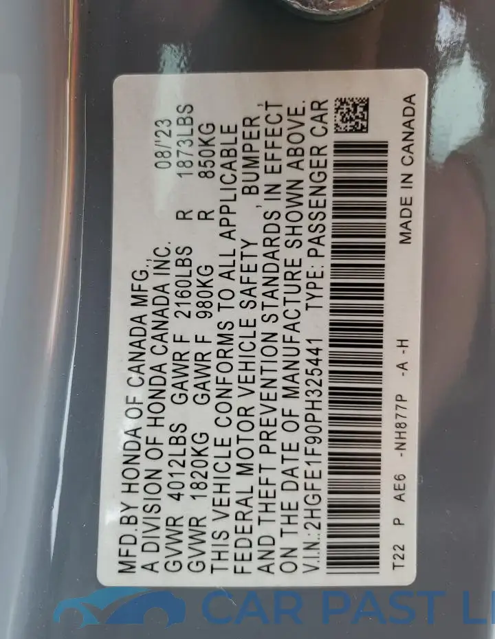 2HGFE1F90PH325441# 13