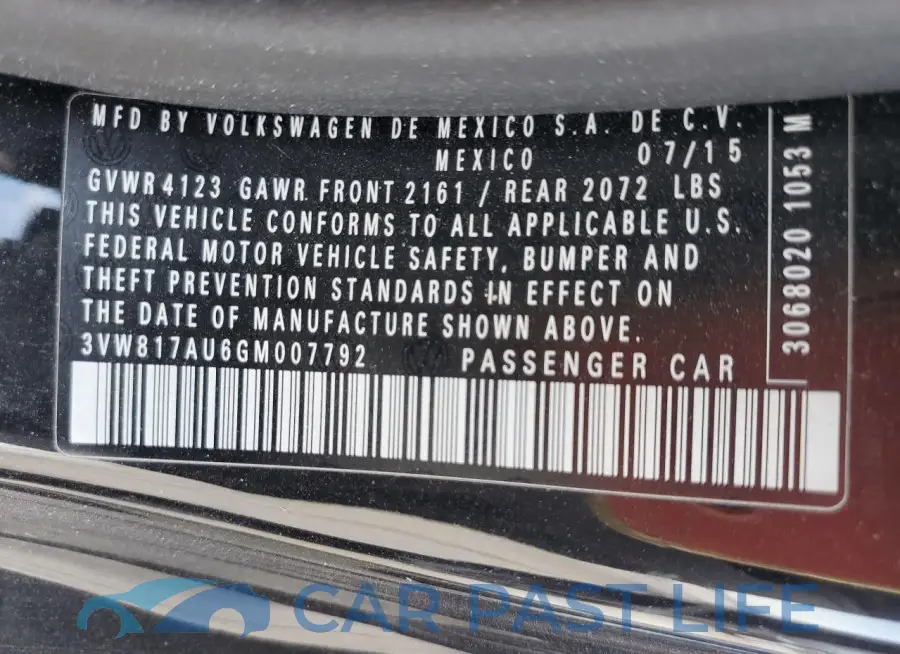3VW817AU6GM007792# 12