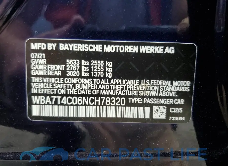 WBA7T4C06NCH78320# 12