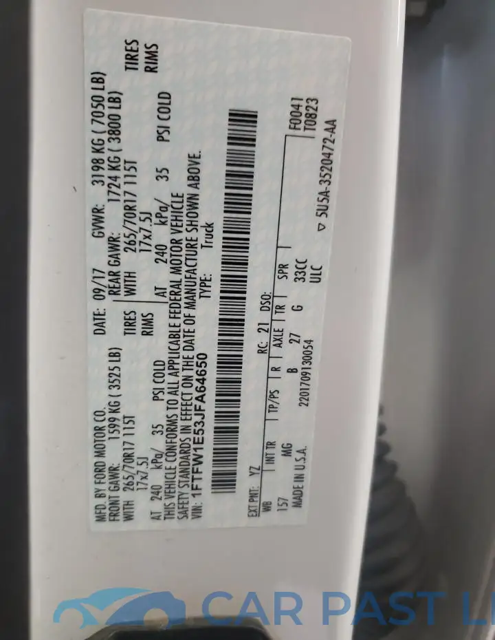 1FTFW1E53JFA64650# 12