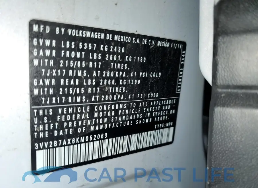 3VV2B7AX6KM052063# 13