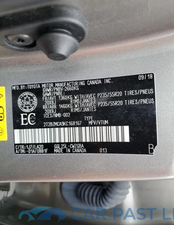 2T2BZMCA9KC168167# 13