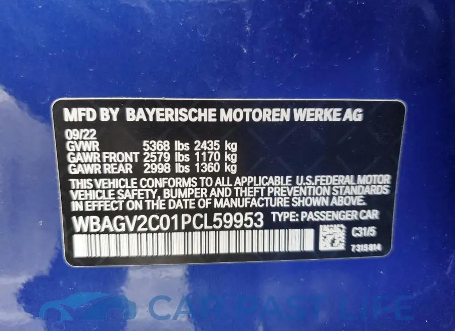 WBAGV2C01PCL59953# 12