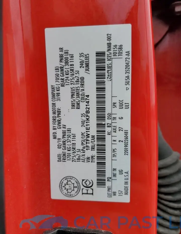 1FTFW1E11KFB21474# 12