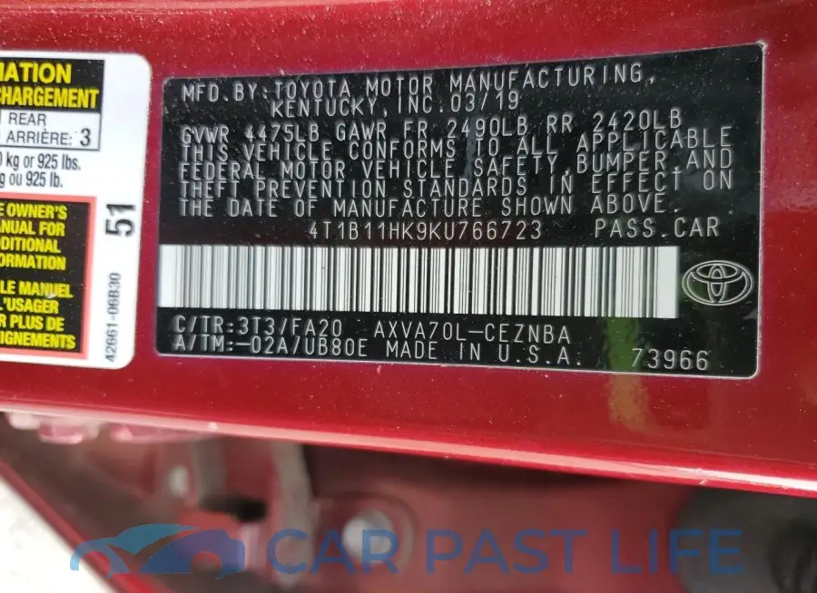 4T1B11HK9KU766723# 12