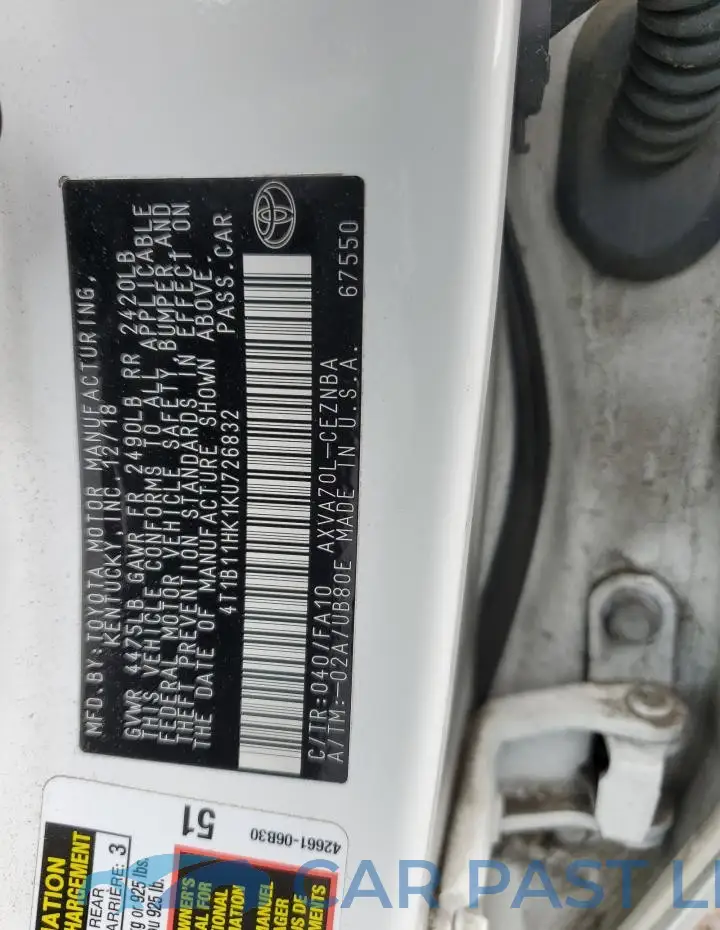 4T1B11HK1KU726832# 12