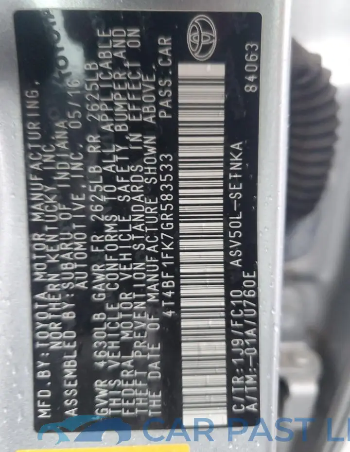 4T4BF1FK7GR583533# 12