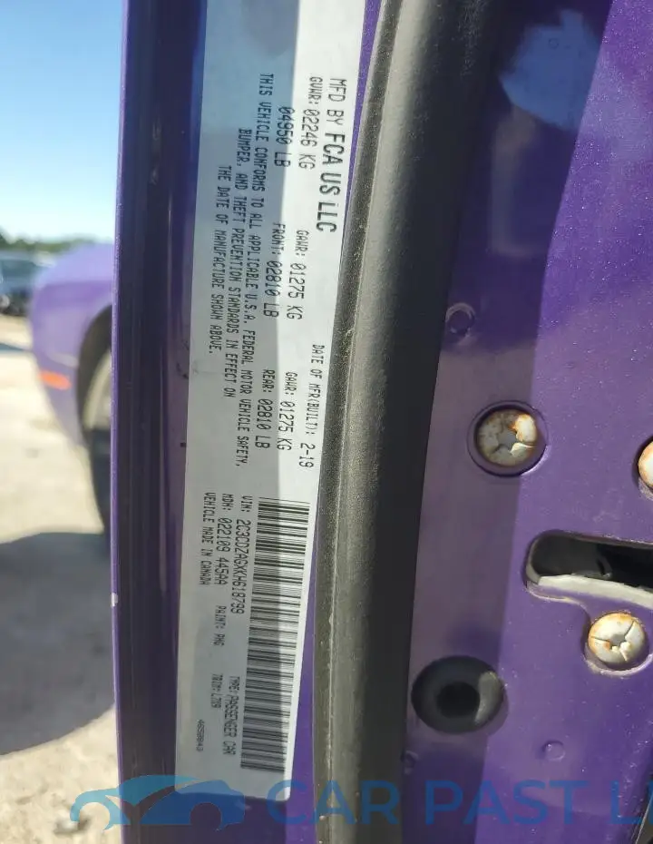 2C3CDZAGXKH618799# 13