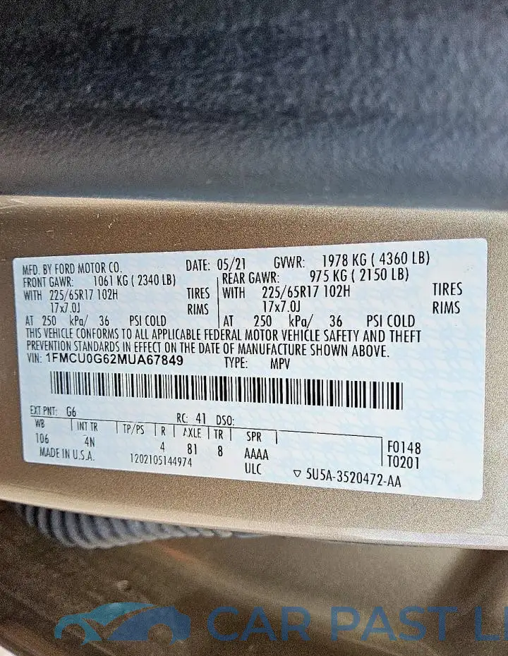 1FMCU0G62MUA67849# 13