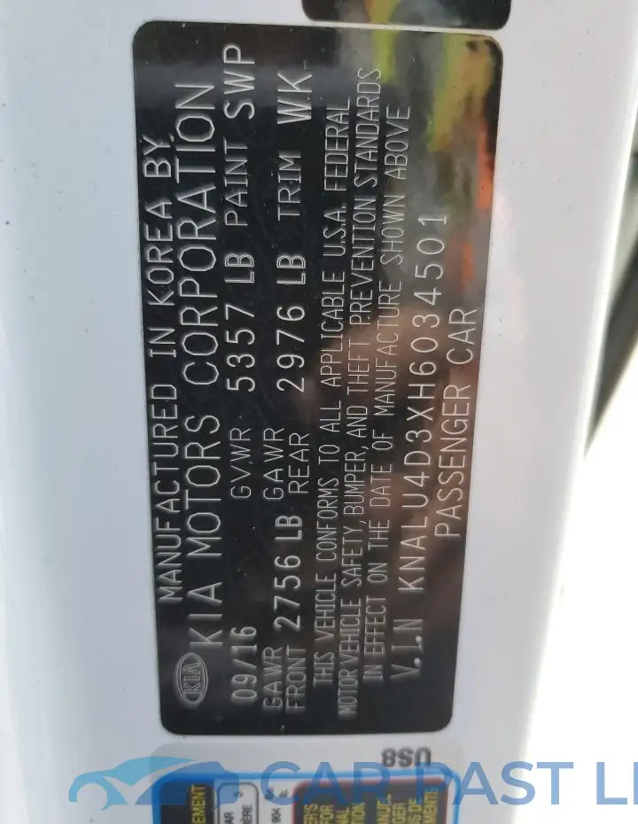 KNALU4D3XH6034501# 13