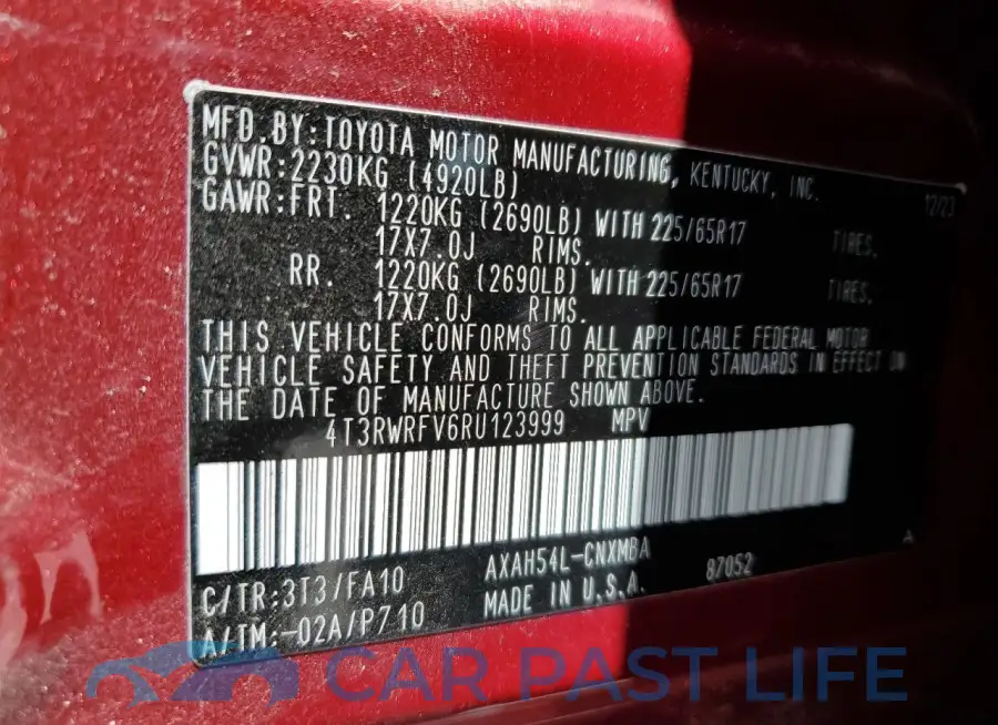 4T3RWRFV6RU123999# 14