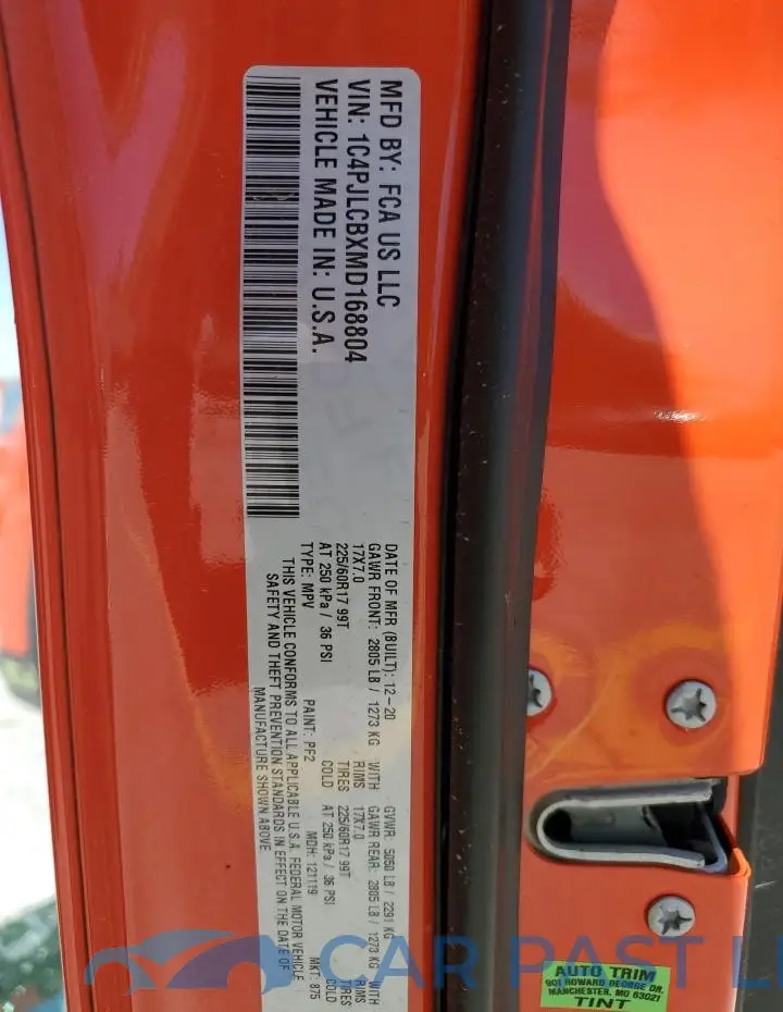 1C4PJLCBXMD168804# 12