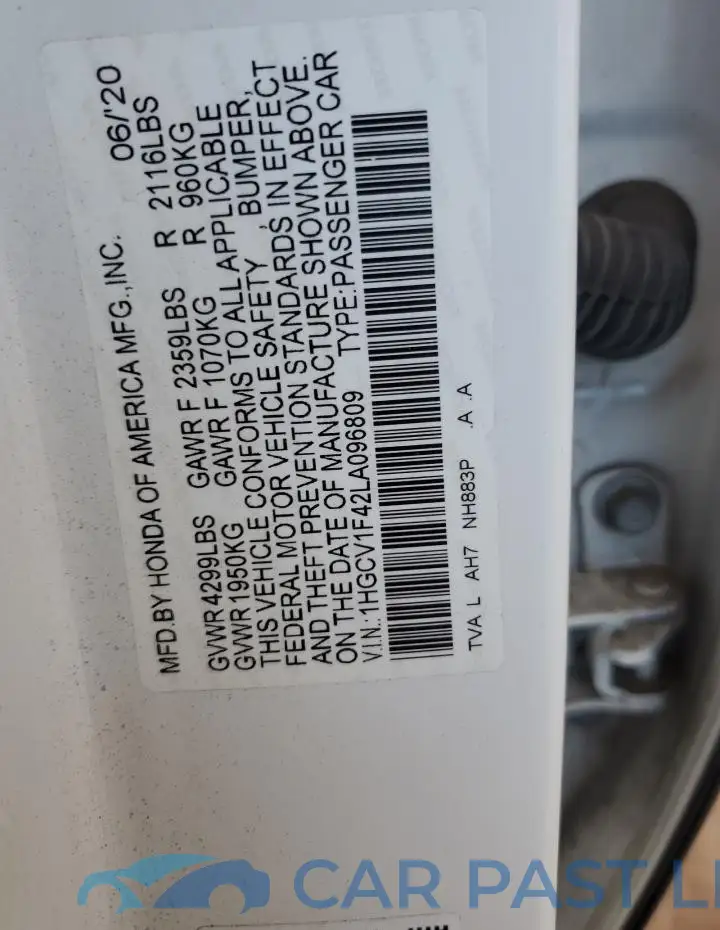 1HGCV1F42LA096809# 13