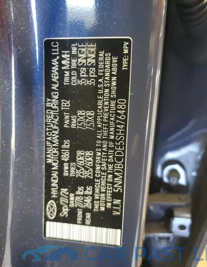 5NMJBCDE5SH476480# 13
