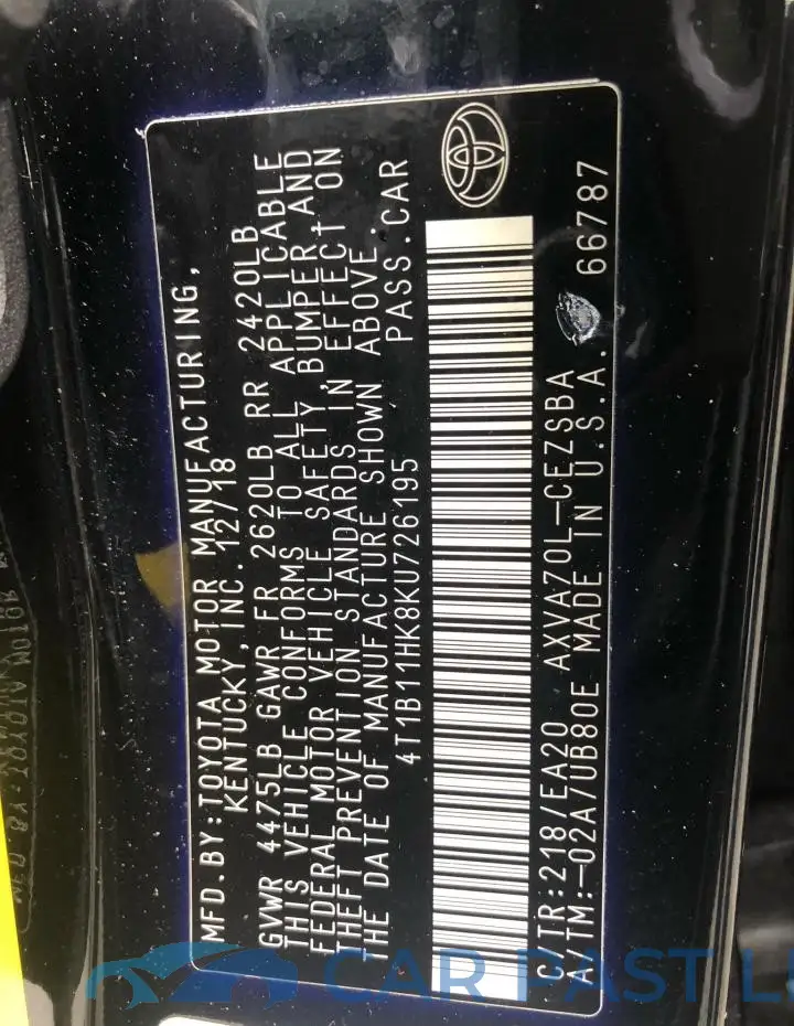 4T1B11HK8KU726195# 14