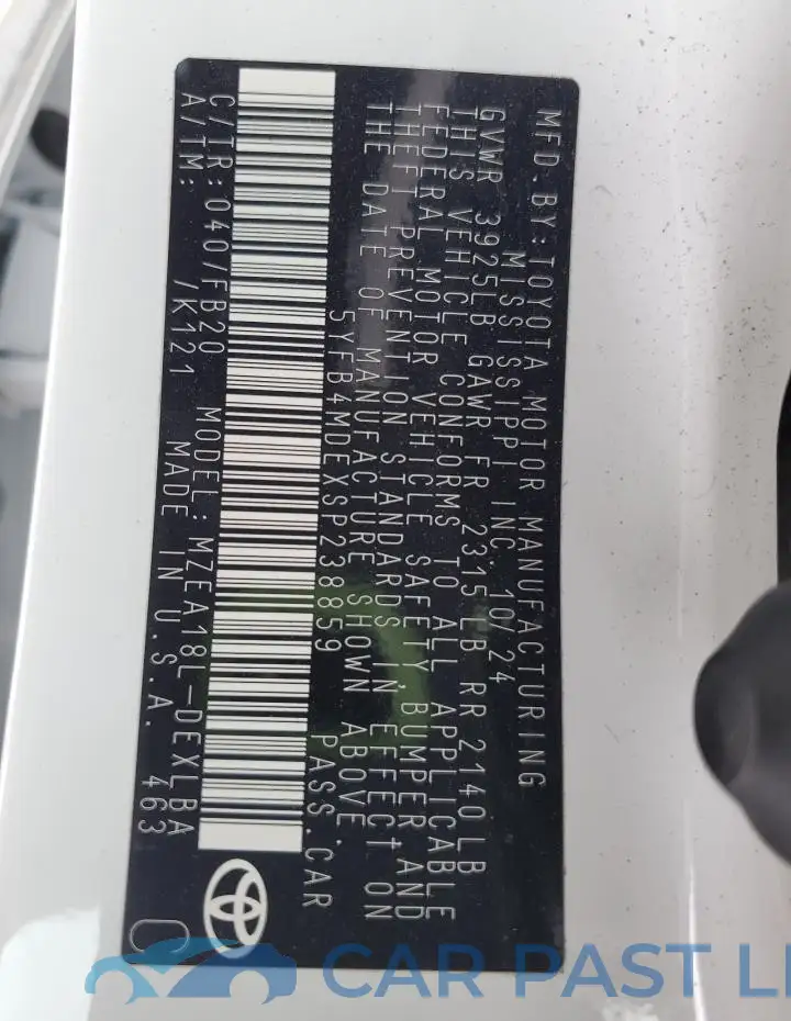 5YFB4MDEXSP238859# 12