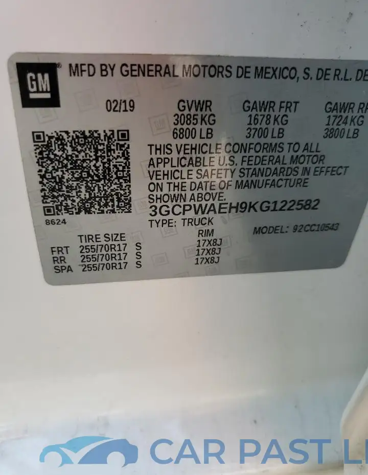 3GCPWAEH9KG122582# 12