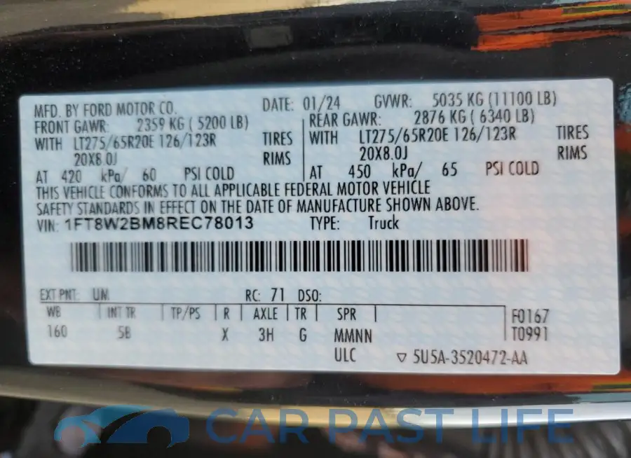 1FT8W2BM8REC78013# 12