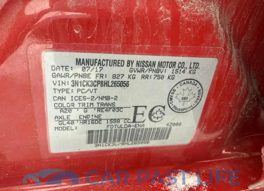 3N1CK3CP8HL265056# 12