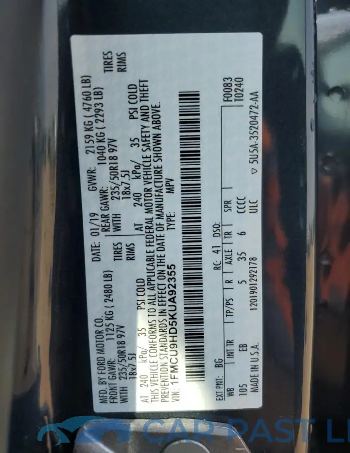 1FMCU9HD5KUA92355# 12