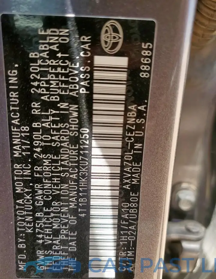 4T1B11HK3KU711250# 12